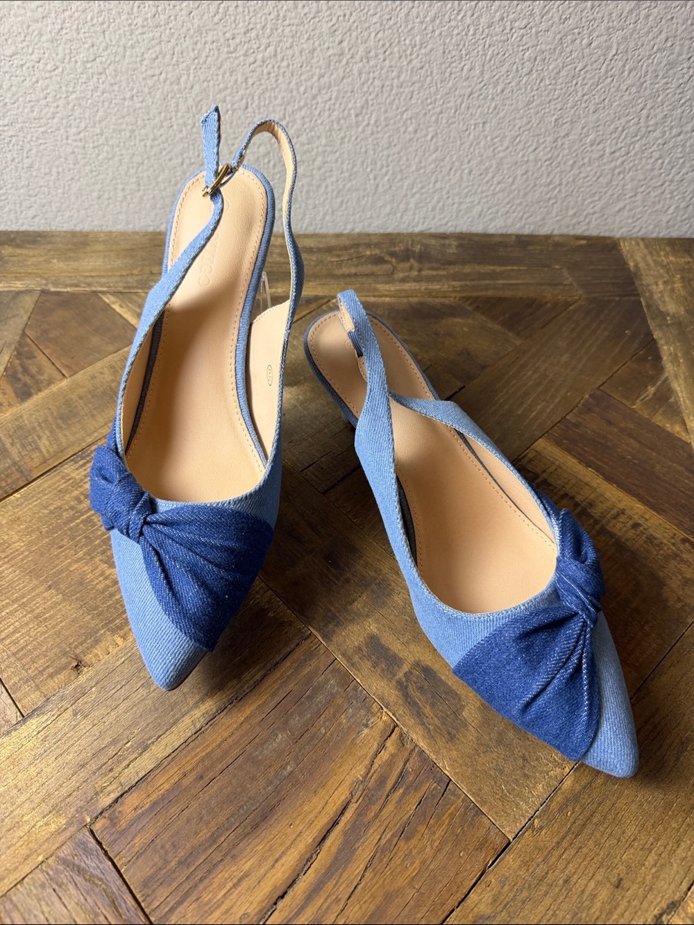 Size 8.5 Coutgo Denim Knot Slingback Heels in Blue - Women - Picture 3 of 10